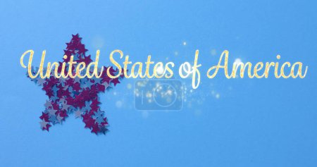 Photo for Image of united states of america text over star on blue background. American independence, tradition and celebration concept digitally generated image. - Royalty Free Image