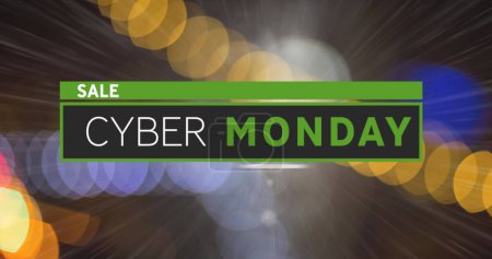 Image numérique de texte de vente cyber lundi sur des taches de lumière colorées sur fond gris. rabais de vente et concept de commerce de détail