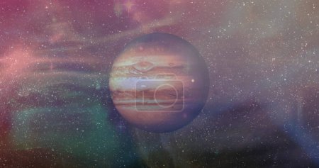 Photo for Image of brown planet in smoky red, green and brown space. Planets, cosmos and universe concept digitally generated image. - Royalty Free Image