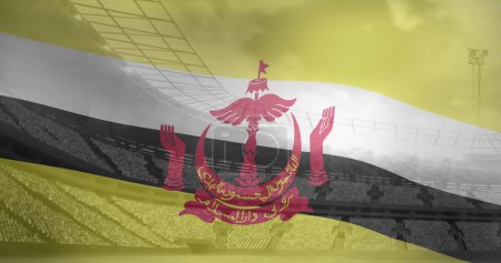 Photo for Image of flag of brunei over sports stadium. Global sport and digital interface concept digitally generated image. - Royalty Free Image