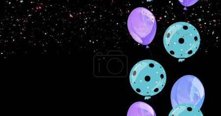 Foto de Imagen de globos de colores volando y cayendo confeti sobre fondo negro. concepto de fiesta y celebración imagen generada digitalmente. - Imagen libre de derechos