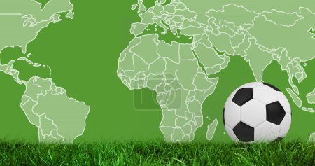 Photo for Image of world map and football over stadium. Global sport, patriotism and digital interface concept digitally generated image. - Royalty Free Image