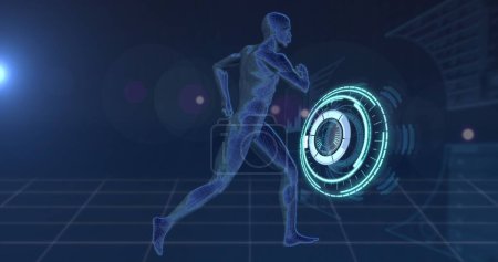Photo for Image of human running with scope scanning and data processing. global sport, competition, technology, data processing and digital interface concept digitally generated image. - Royalty Free Image