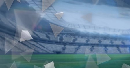 Photo for Image of failing shapes and glowing lights over football stadium. World cup soccer concept digitally generated image. - Royalty Free Image