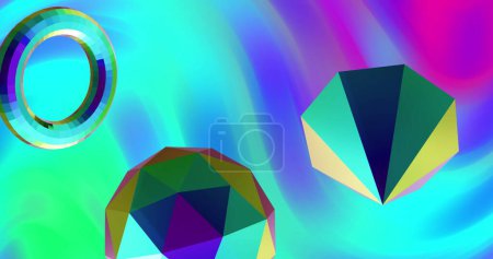 Photo for Image of 3d multicoloured shapes over neon background. Abstract, colour, shape and movement concept digitally generated image. - Royalty Free Image