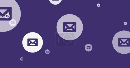Photo for Image of envelope icons flying up on purple background. global networking, technology and digital interface concept digitally generated image. - Royalty Free Image