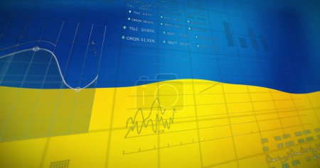 Image of financial data and graph over flag of ukraine. ukraine crisis, economic crash and international politics concept digitally generated image.