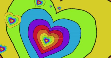 Image of rainbow hearts background. Pride month, lgbtq, human rights and equality concept digitally generated image.