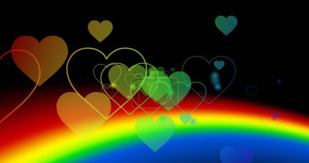 Foto de Imagen de corazones de arco iris sobre fondo de arco iris. Orgullo mes, lgbtq, derechos humanos e igualdad concepto de imagen generada digitalmente. - Imagen libre de derechos