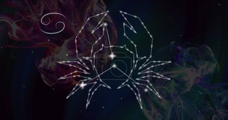 Bild des Krebssternzeichens auf Rauchwolken im Hintergrund. Astrologie, Horoskop und Tierkreiszeichen-Konzept digital generiertes Bild.