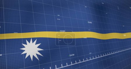 Bild der Datenverarbeitung über der Flagge von Nauru. Flaggen der Welt und digitales Interface-Konzept digital generiertes Bild.