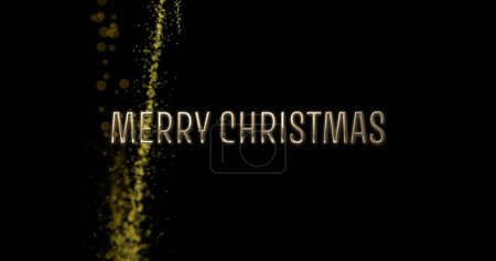 Photo for Image of merry christmas text and light trail on black background. Christmas, tradition, celebration movement and colour concept digitally generated image. - Royalty Free Image