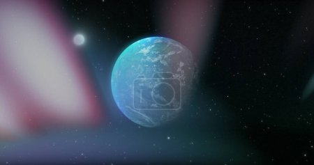 Photo for Image of blue planet in space with lights. Planets, cosmos and universe concept digitally generated image. - Royalty Free Image