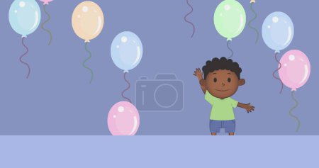 Téléchargez les photos : Image de l'icône de l'écolier sur fond violet. Journée universelle de l'enfant et concept de célébration image générée numériquement. - en image libre de droit