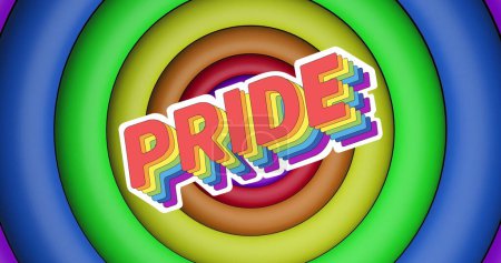 Photo for Image of pride text over rainbow circles and colours moving on seamless loop. Pride month, lgbtq, human rights and equality concept digitally generated image. - Royalty Free Image