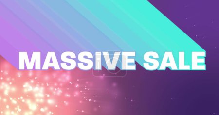 Image of massive sale text in white letters with blue trails over sparkling spots. Retro shopping, retail and savings concept digitally generated image.
