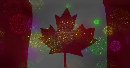 Téléchargez les photos : Image de feux d'artifice sur le drapeau du Canada. Nouvel an, fête et concept de célébration image générée numériquement. - en image libre de droit