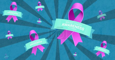 Bild des Brustkrebs-Bewusstseinstextes auf blauem Hintergrund. Konzept der Kampagne zur positiven Sensibilisierung von Brustkrebs digital generiertes Image.
