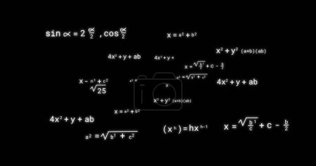 Photo for Image of mathematical equations on black background. Education, learning, knowledge, science and digital interface concept digitally generated image. - Royalty Free Image