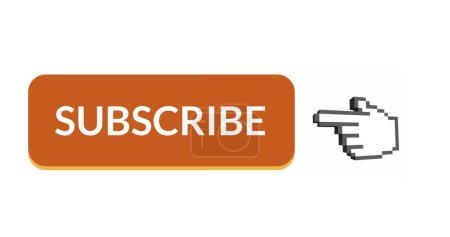 Photo for Digital image of orange subscription button with moving pointing hand icon on the right on a white background - Royalty Free Image