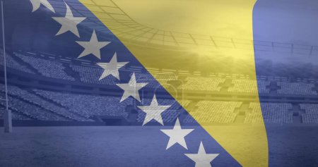 Foto de Imagen de la bandera de bosnia y Herzegovina sobre el estadio deportivo. Deporte global e interfaz digital concepto de imagen generada digitalmente. - Imagen libre de derechos