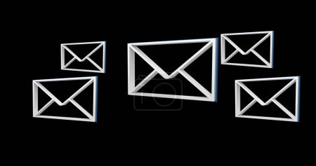 Photo for Digital image of white message envelope icons against a black background - Royalty Free Image