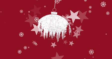 Photo for Image of christmas bubble and stars on red background. Christmas, tradition and celebration concept digitally generated image. - Royalty Free Image
