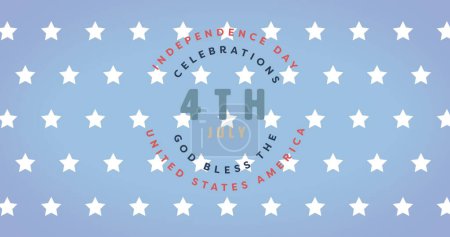 Photo for Image of 4th july independence day text over stars on blue background. Independence day, patriotism and celebration concept digitally generated image. - Royalty Free Image