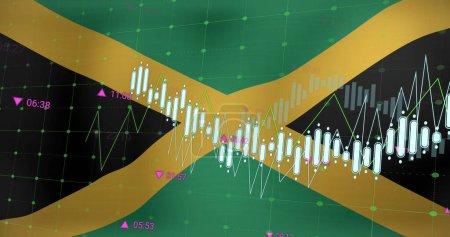 Foto de Imagen del procesamiento de datos sobre la bandera de jamaica. banderas del mundo y concepto de interfaz digital imagen generada digitalmente. - Imagen libre de derechos