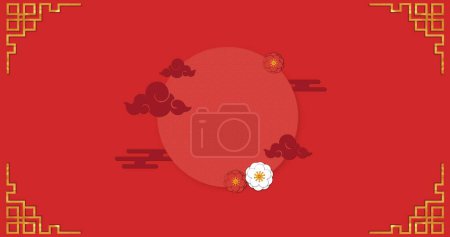 Téléchargez les photos : Image de motif chinois et décoration sur fond rouge. Nouvel an chinois, fête, célébration et concept de tradition image générée numériquement. - en image libre de droit