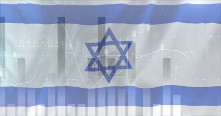 Photo for Image of financial data processing over flag of israel. Palestine israel conflict, finance, business and oil industry concept digitally generated image. - Royalty Free Image