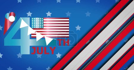 Photo for Image of 4th july text over stars and stripes on blue background. Independence day, patriotism and celebration concept digitally generated image. - Royalty Free Image