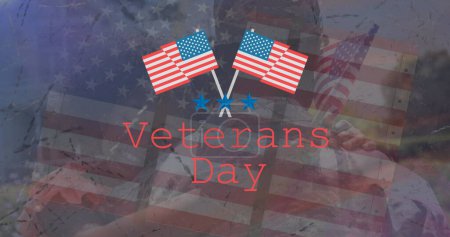 Photo for Image of veterans day text over soldier with daughter. patriotism and celebration concept digitally generated image. - Royalty Free Image