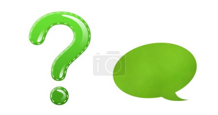 Photo for Image of speech bubble and question mark on white background. Global education and digital interface concept digitally generated image. - Royalty Free Image