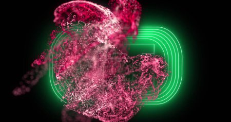 Photo for Image of pink digital wave over neon green soccer field layout against black background. Sports and techology concept - Royalty Free Image
