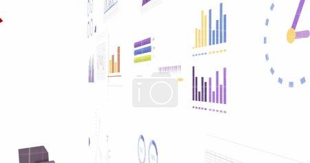Photo for Image of financial data processing and statistics over red lines. Global business, finances, computing and data processing concept digitally generated image. - Royalty Free Image
