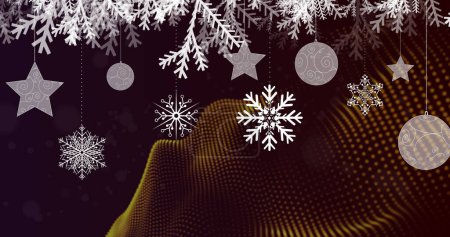 Téléchargez les photos : Image de neige tombant sur une vague grise de points. Noël, hiver, tradition et concept de célébration image générée numériquement. - en image libre de droit