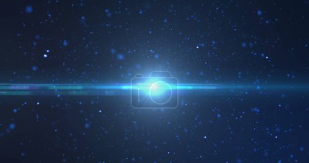 Bild von blauen Lichtflecken, die mit leuchtend blauem Stern auf blauem Bakkgrund flackern. Farb- und Bewegungskonzept digital generiertes Bild.