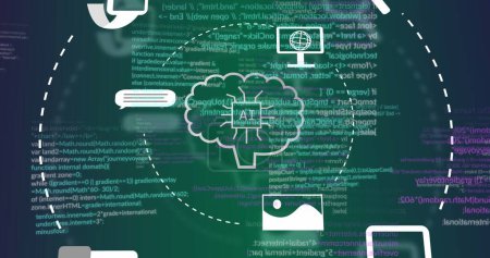 Photo for Image of ai data processing and icons over green background. Global artificial intelligence, business, finances, computing and data processing concept digitally generated image. - Royalty Free Image