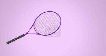 Foto de Imagen de raqueta de tenis moviéndose sobre fondo rosa. Educación, artículos escolares y concepto escolar, imagen generada digitalmente. - Imagen libre de derechos