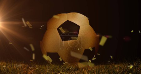 Téléchargez les photos : Image d'un globe blanc tournant sur un ballon de football. Concept de coupe du monde de football image générée numériquement. - en image libre de droit