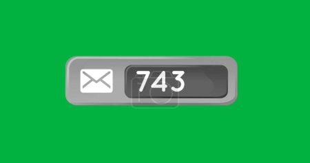 Foto de Imagen digital de un icono de mensaje y número creciente dentro de una caja gris sobre un fondo verde 4k - Imagen libre de derechos