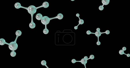Imagen de micro 3D de moléculas sobre fondo negro. Concepto de ciencia, investigación y conexiones globales imagen generada digitalmente.