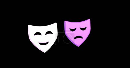 Image of sad and happy masks moving on black background. Education, school item and school concept, digitally generated image.