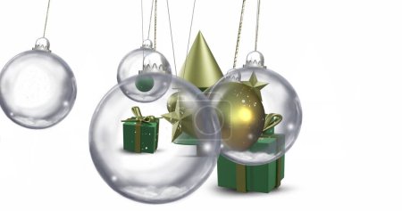 Téléchargez les photos : Image de boules sur les décorations de Noël sur fond blanc. Noel, tradition et concept de célébration image générée numériquement. - en image libre de droit