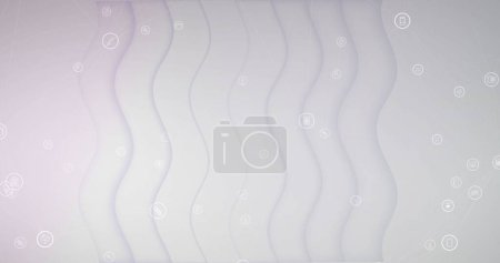 Photo for Image of digital icons over waving white background. global technology, connections and digital interface concept digitally generated image. - Royalty Free Image