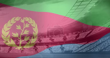 Foto de Imagen de bandera de eritrea sobre estadio deportivo. Deporte global e interfaz digital concepto de imagen generada digitalmente. - Imagen libre de derechos