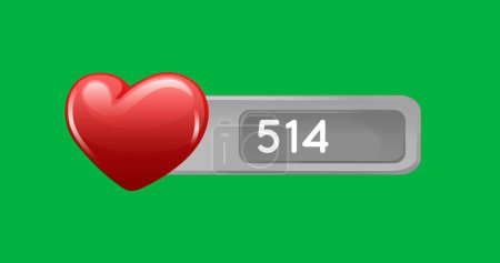 Photo for Digital image of increasing numbers and heart icon on a green background - Royalty Free Image