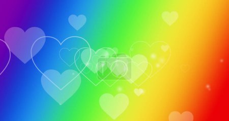 Image of hearts over rainbow background. Pride month, lgbtq, human rights and equality concept digitally generated image.