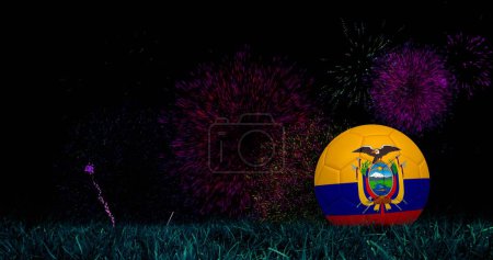 Foto de Imagen de fuegos artificiales brillantes sobre bola con bandera de croacia. Mundial de fútbol concepto de imagen generada digitalmente. - Imagen libre de derechos
